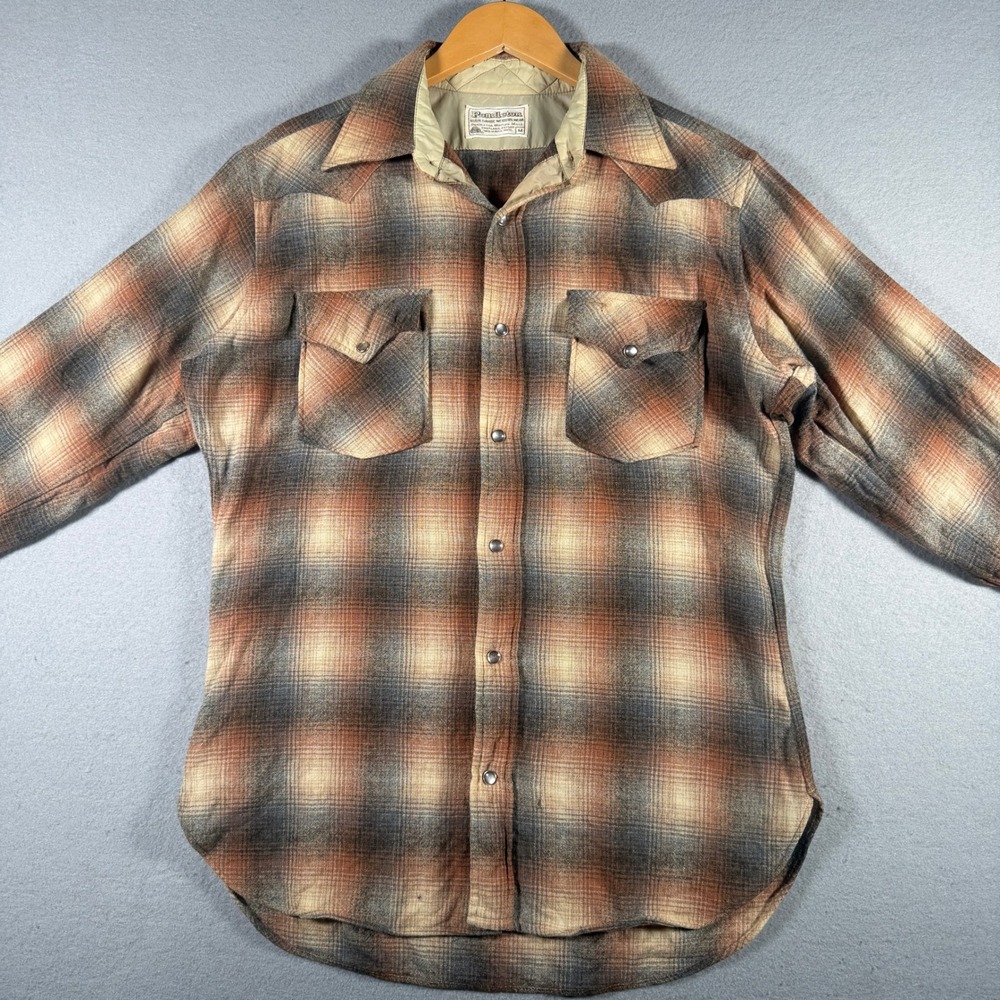 Pendleton High Grade Western Wear Mens M Wool Plaid Snap Button Flannel Shirt - Picture 3 of 15